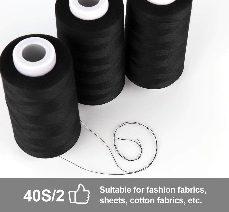 ilauke 4 x 3000 Yards Serger Thread Spools Black Polyester Sewing Threads Overlock Cone - Image 4
